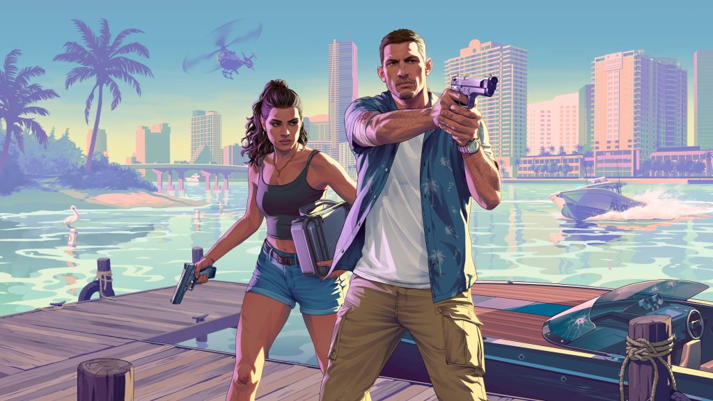 GTA 6 official key art featuring Jason and Lucia in Leonida