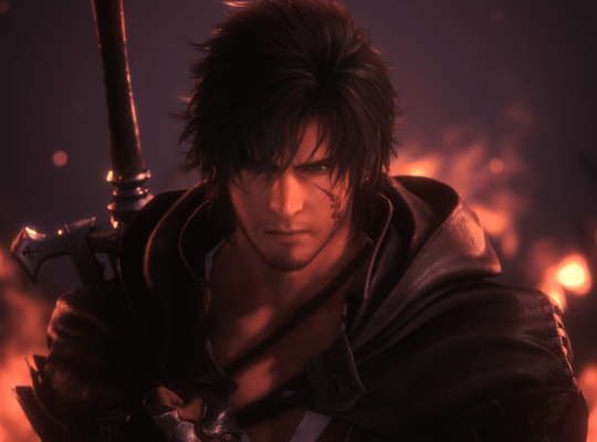 Final Fantasy XVI key art showing protagonist Clive Rosfield wielding fire magic against a dark fantasy backdrop