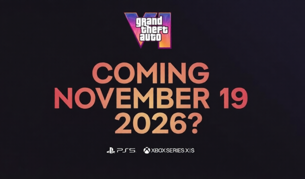 Grand Theft Auto VI "Coming November 19 2026?" promotional graphic for PS5 and Xbox Series X|S amid third delay fears