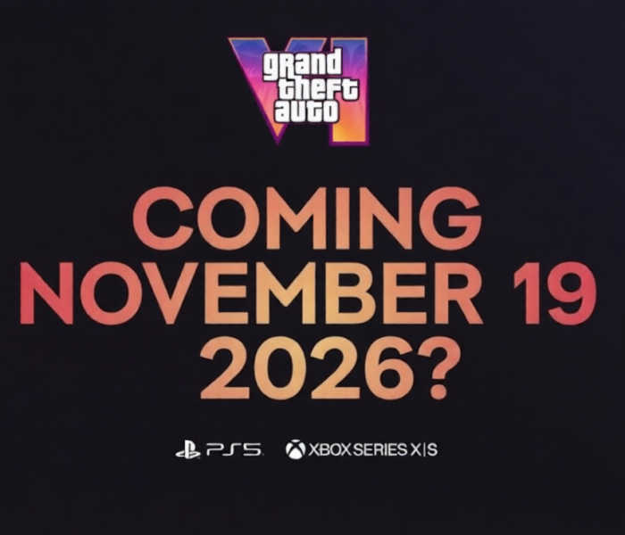 Grand Theft Auto VI "Coming November 19 2026?" promotional graphic for PS5 and Xbox Series X|S amid third delay fears